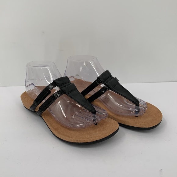 Vionic Elvia slide thong comfort sandal shoe flip flop  strap black patent 8 - Picture 2 of 7
